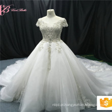 Gorgeous Princess Wedding Dress Vestido de noiva Sequined Lace Frisado com Long Chapel Train